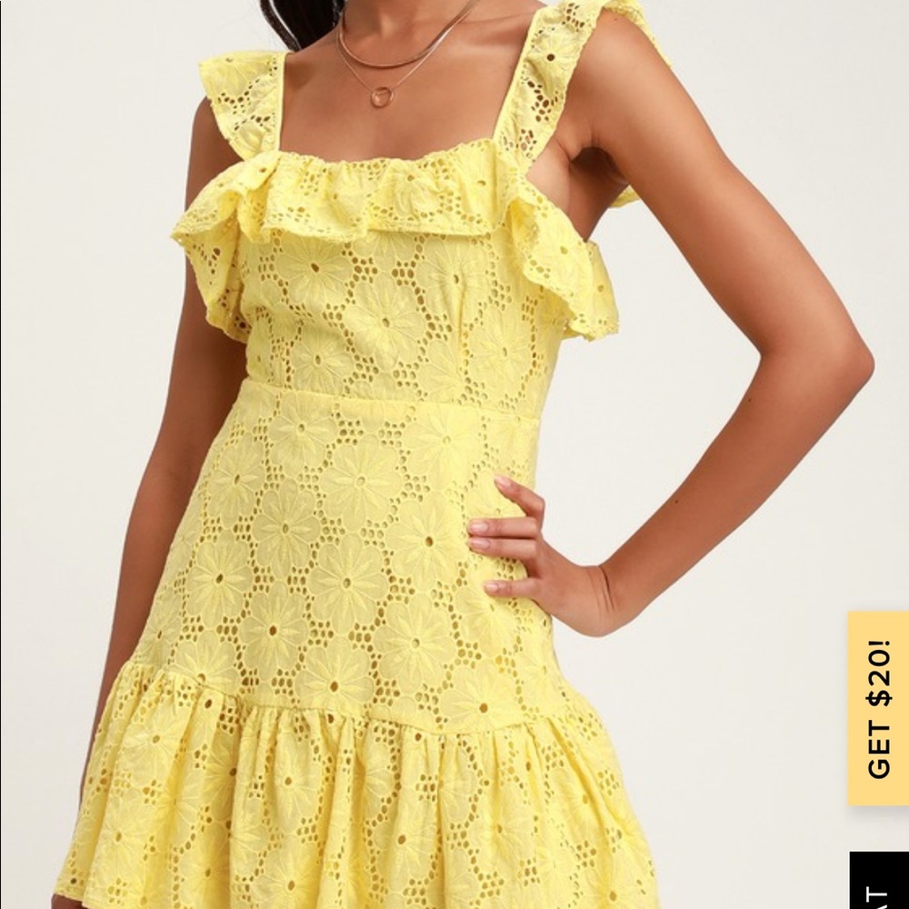 Yellow Lulus Ruffles Eyelet sleeveless Dress